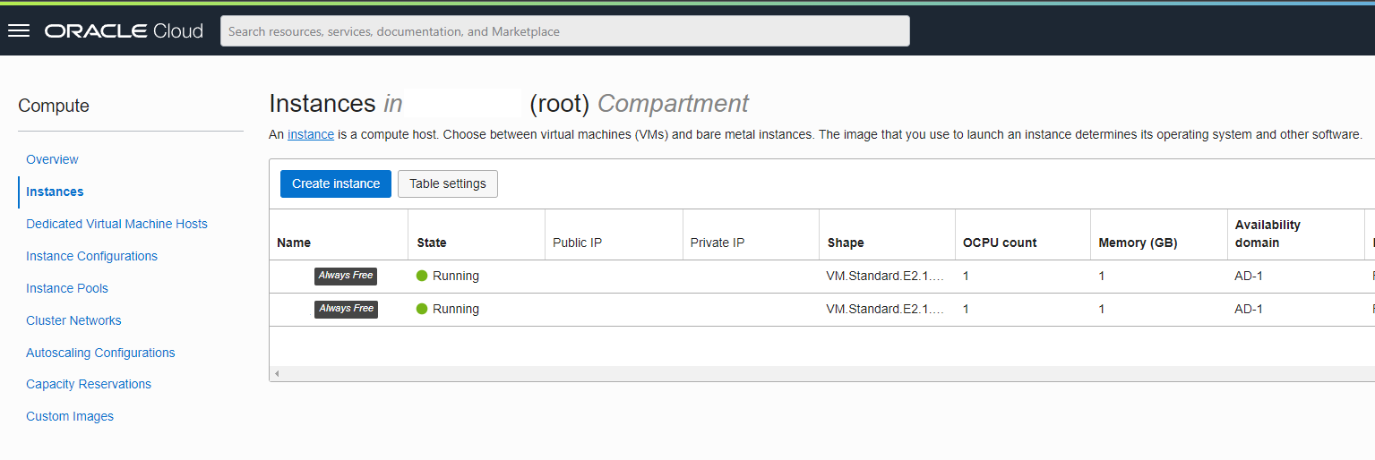 Oracle Cloud Instances Dashboard