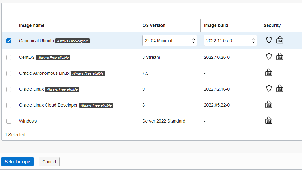 Oracle Cloud OS Selection