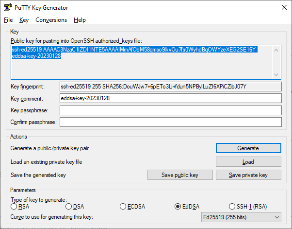 PuttyGen Key Creation