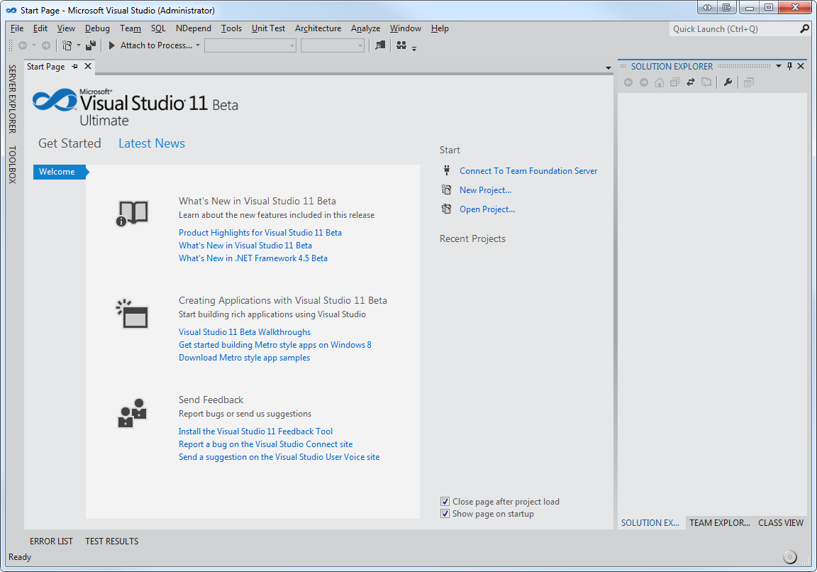 Visual Studio 11 Start Menu